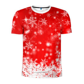Мужская футболка 3D спортивная с принтом Новогоднее чудо 2 , 100% полиэстер с улучшенными характеристиками | приталенный силуэт, круглая горловина, широкие плечи, сужается к линии бедра | Тематика изображения на принте: новый год | снег | снежинки