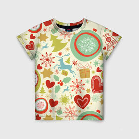 Детская футболка 3D с принтом Новогодние чудеса , 100% гипоаллергенный полиэфир | прямой крой, круглый вырез горловины, длина до линии бедер, чуть спущенное плечо, ткань немного тянется | милый | паттерн | разноцветный | рождество | светлый