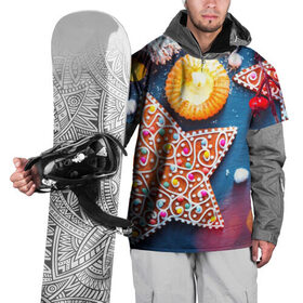 Накидка на куртку 3D с принтом Новогодняя фантазия , 100% полиэстер |  | Тематика изображения на принте: новый год снег | пряники | сладость | снежинки