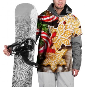 Накидка на куртку 3D с принтом Однажды в Сочельник , 100% полиэстер |  | Тематика изображения на принте: елка | новый год снег | пряники | сладость | снежинки