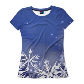 Женская футболка 3D с принтом Зима , 100% полиэфир ( синтетическое хлопкоподобное полотно) | прямой крой, круглый вырез горловины, длина до линии бедер | елка | новый год | снег | снежинки