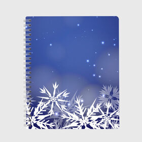 Тетрадь с принтом Зима , 100% бумага | 48 листов, плотность листов — 60 г/м2, плотность картонной обложки — 250 г/м2. Листы скреплены сбоку удобной пружинной спиралью. Уголки страниц и обложки скругленные. Цвет линий — светло-серый
 | елка | новый год | снег | снежинки