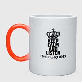 Кружка хамелеон с принтом Keep calm and listen Disturbed , керамика | меняет цвет при нагревании, емкость 330 мл | Тематика изображения на принте: disturbed | альтернативный | встревоженные | группа | джон мойер | дистербд | дистербед | дэвид дрейман | дэн дониган | майк венгрен | метал | монстр | ню | нюметал | рога | рок | хеви | хевиметал