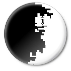 Значок с принтом Juventus 2018 Geometry Sport ,  металл | круглая форма, металлическая застежка в виде булавки | 