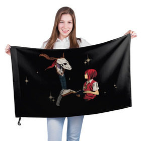 Флаг 3D с принтом Mahou Tsukai no Yome , 100% полиэстер | плотность ткани — 95 г/м2, размер — 67 х 109 см. Принт наносится с одной стороны | Тематика изображения на принте: девушка | красные волосы | монстр | невеста чародея