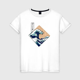 Женская футболка хлопок с принтом Большая волна в Канагаве , 100% хлопок | прямой крой, круглый вырез горловины, длина до линии бедер, слегка спущенное плечо | japan | kanagawa wave | большая волна в канагаве | канагава | япония