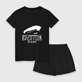 Женская пижама с шортиками хлопок с принтом Led Zeppelin дирижабль , 100% хлопок | футболка прямого кроя, шорты свободные с широкой мягкой резинкой | led | led zeppelin | блюз | группа | джимми пейдж | джон генри бонэм | джон пол джонс | лед зепелен | лед зеппелин | метал | роберт плант | рок | тяжелый | фолк | хард | хардрок | хеви | хевиметал