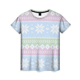 Женская футболка 3D с принтом Новогодние узоры , 100% полиэфир ( синтетическое хлопкоподобное полотно) | прямой крой, круглый вырез горловины, длина до линии бедер | 