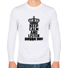 Мужской лонгслив хлопок с принтом Keep calm and listen Green Day , 100% хлопок |  | american idiot | green day | альтернативный | билли джо армстронг | грин дей | группа | зелёный день | майк дёрнт | музыка | надпись | панк | поп | поппанк | рок | тре кул