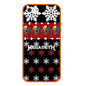 Чехол для iPhone 5/5S матовый с принтом Праздничный Megadeth , Силикон | Область печати: задняя сторона чехла, без боковых панелей | me | megadeth | группа | дирк вербурен | дэвид эллефсон | дэйв мастейн | знак | кико лоурейро | красный | мегадет | метал | надпись | новогодний | новый год | праздник | рождество | рок | снежинки | трэш