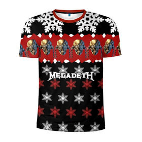 Мужская футболка 3D спортивная с принтом Праздничный Megadeth , 100% полиэстер с улучшенными характеристиками | приталенный силуэт, круглая горловина, широкие плечи, сужается к линии бедра | me | megadeth | группа | дирк вербурен | дэвид эллефсон | дэйв мастейн | знак | кико лоурейро | красный | мегадет | метал | надпись | новогодний | новый год | праздник | рождество | рок | снежинки | трэш