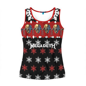 Женская майка 3D с принтом Праздничный Megadeth , 100% полиэстер | круглая горловина, прямой силуэт, длина до линии бедра | me | megadeth | группа | дирк вербурен | дэвид эллефсон | дэйв мастейн | знак | кико лоурейро | красный | мегадет | метал | надпись | новогодний | новый год | праздник | рождество | рок | снежинки | трэш