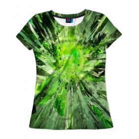 Женская футболка 3D с принтом Кристальная абстракция , 100% полиэфир ( синтетическое хлопкоподобное полотно) | прямой крой, круглый вырез горловины, длина до линии бедер | абстракция | геометрия | зеленый | кристаллы | стекло