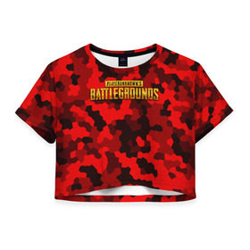 Женская футболка 3D укороченная с принтом PUBG Red Military , 100% полиэстер | круглая горловина, длина футболки до линии талии, рукава с отворотами | battle royal | playerunknowns battlegrounds | pubg | пабг | пубг