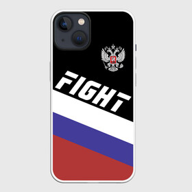 Чехол для iPhone 13 с принтом Fight Russia герб и флаг ,  |  | mma | russia | ufc | без правил | боец | бой | борец | борьба | буквы | герб | единоборства | золотой | мма | надпись | российская | российский | россия | русский | рф | спорт | уфс | федерация | юфс