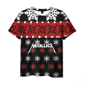 Мужская футболка 3D с принтом Metallica , 100% полиэфир | прямой крой, круглый вырез горловины, длина до линии бедер | metallica | джеймс хэтфилд | кирк хэмметт | ларс ульрих | метал | металика | металлика | новогодний | новый год | роберт трухильо | рождество | рок | снежинки | трэш | трэшметал | хард | хардрок | хеви