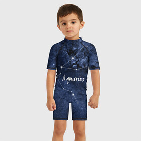 Детский купальный костюм 3D с принтом Водолей (Aquarius) , Полиэстер 85%, Спандекс 15% | застежка на молнии на спине | aquarius | водолей | звезды | знаки зодиака | космос | созвездие