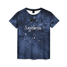 Женская футболка 3D с принтом Стрелец(Sagittarius) , 100% полиэфир ( синтетическое хлопкоподобное полотно) | прямой крой, круглый вырез горловины, длина до линии бедер | Тематика изображения на принте: sagittarius | звезды | знаки зодиака | космос | созвездие | стрелец