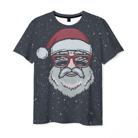 Мужская футболка 3D с принтом Santa hipster , 100% полиэфир | прямой крой, круглый вырез горловины, длина до линии бедер | Тематика изображения на принте: 