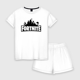 Женская пижама с шортиками хлопок с принтом Fortnite , 100% хлопок | футболка прямого кроя, шорты свободные с широкой мягкой резинкой | epic games | fort | fortnite battle | fortnite battle royale | fortnite royale | playerunknowns battlegrounds | survival | королевский битва