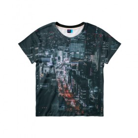 Детская футболка 3D с принтом Мегаполис , 100% гипоаллергенный полиэфир | прямой крой, круглый вырез горловины, длина до линии бедер, чуть спущенное плечо, ткань немного тянется | Тематика изображения на принте: город | мегаполис | ночной | огни