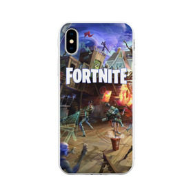 Чехол для Apple iPhone X силиконовый матовый с принтом Fortnite massacre , Силикон | Печать на задней стороне чехла, без боковой панели | epic games | fort | fortnite battle | fortnite battle royale | fortnite royale | survival | королевский битва