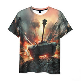 Мужская футболка 3D с принтом Танки , 100% полиэфир | прямой крой, круглый вырез горловины, длина до линии бедер | взрыв | военные действия | война | вторая мировая | огонь | поле битвы | поле брани | самолет | танки