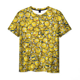 Мужская футболка 3D с принтом Веселые смайлики , 100% полиэфир | прямой крой, круглый вырез горловины, длина до линии бедер | emoji | smile | желтый | круглый | лица | паттерн | смайл | улыбка | эмоции