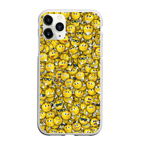 Чехол для iPhone 11 Pro матовый с принтом Веселые смайлики , Силикон |  | emoji | smile | желтый | круглый | лица | паттерн | смайл | улыбка | эмоции