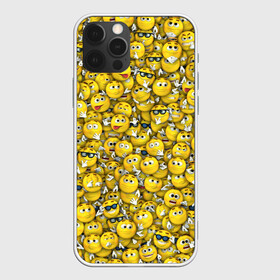 Чехол для iPhone 12 Pro с принтом Веселые смайлики , силикон | область печати: задняя сторона чехла, без боковых панелей | emoji | smile | желтый | круглый | лица | паттерн | смайл | улыбка | эмоции