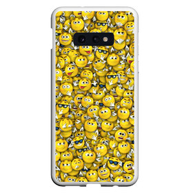 Чехол для Samsung S10E с принтом Веселые смайлики , Силикон | Область печати: задняя сторона чехла, без боковых панелей | emoji | smile | желтый | круглый | лица | паттерн | смайл | улыбка | эмоции