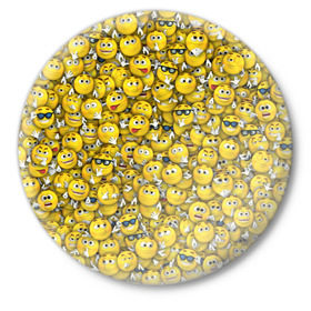 Значок с принтом Веселые смайлики ,  металл | круглая форма, металлическая застежка в виде булавки | emoji | smile | желтый | круглый | лица | паттерн | смайл | улыбка | эмоции