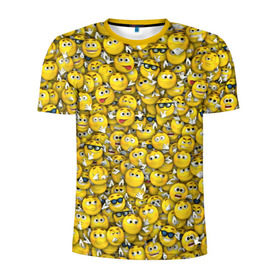 Мужская футболка 3D спортивная с принтом Веселые смайлики , 100% полиэстер с улучшенными характеристиками | приталенный силуэт, круглая горловина, широкие плечи, сужается к линии бедра | emoji | smile | желтый | круглый | лица | паттерн | смайл | улыбка | эмоции