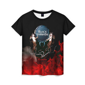 Женская футболка 3D с принтом Black Sabbath reunion , 100% полиэфир ( синтетическое хлопкоподобное полотно) | прямой крой, круглый вырез горловины, длина до линии бедер | black sabbath | ozzy osbourne | ангелы | билл уорд | гизер батлер | костер | огонь | осборн оззи | пламя | тони айомми | черти