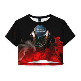 Женская футболка 3D укороченная с принтом Black Sabbath reunion , 100% полиэстер | круглая горловина, длина футболки до линии талии, рукава с отворотами | black sabbath | ozzy osbourne | ангелы | билл уорд | гизер батлер | костер | огонь | осборн оззи | пламя | тони айомми | черти