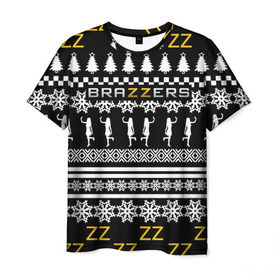 Мужская футболка 3D с принтом Brazzers Новогодний , 100% полиэфир | прямой крой, круглый вырез горловины, длина до линии бедер | Тематика изображения на принте: brand | brazzers | fake taxi | faketaxi | hub | mode | new year | playboy | бразерс | бренд | мода | новогодний | новогодний brazzers | новогодний браззерс | новый год | фейк такси