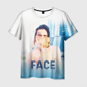 Мужская футболка 3D с принтом Face and Burger , 100% полиэфир | прямой крой, круглый вырез горловины, длина до линии бедер | Тематика изображения на принте: face