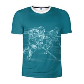 Мужская футболка 3D спортивная с принтом Хоккей , 100% полиэстер с улучшенными характеристиками | приталенный силуэт, круглая горловина, широкие плечи, сужается к линии бедра | клюшка | кхл | нхл | хокей | хоккесит
