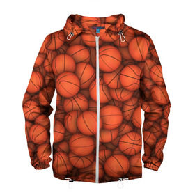 Мужская ветровка 3D с принтом Баскетбольные мячи , 100% полиэстер | подол и капюшон оформлены резинкой с фиксаторами, два кармана без застежек по бокам, один потайной карман на груди | Тематика изображения на принте: basketball | баскетбол | мяч | мячик | оранжевый | паттерн | спорт | текстура