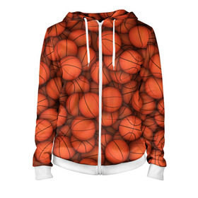 Женская толстовка 3D на молнии с принтом Баскетбольные мячи , 100% полиэстер | длина до линии бедра, манжеты и пояс оформлены мягкой тканевой резинкой, двухслойный капюшон со шнурком для регулировки, спереди молния, по бокам два кармана | basketball | баскетбол | мяч | мячик | оранжевый | паттерн | спорт | текстура