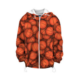 Детская куртка 3D с принтом Баскетбольные мячи , 100% полиэстер | застежка — молния, подол и капюшон оформлены резинкой с фиксаторами, по бокам — два кармана без застежек, один потайной карман на груди, плотность верхнего слоя — 90 г/м2; плотность флисового подклада — 260 г/м2 | basketball | баскетбол | мяч | мячик | оранжевый | паттерн | спорт | текстура