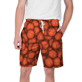 Мужские шорты 3D с принтом Баскетбольные мячи ,  полиэстер 100% | прямой крой, два кармана без застежек по бокам. Мягкая трикотажная резинка на поясе, внутри которой широкие завязки. Длина чуть выше колен | Тематика изображения на принте: basketball | баскетбол | мяч | мячик | оранжевый | паттерн | спорт | текстура