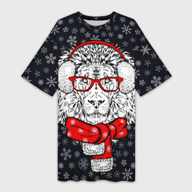 Платье-футболка 3D с принтом Лев ,  |  | christmas | headphones | holiday | lion | look | music | music fan | predator | santa claus | scarf | взгляд | дед мороз | зима | лев | меломан | музыка | наушники | новый год | очки | праздник | рождество | санта клаус | снег | снежинки | хищни