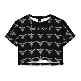 Женская футболка 3D укороченная с принтом Bon Jovi , 100% полиэстер | круглая горловина, длина футболки до линии талии, рукава с отворотами | bon | jovi | бон | джови