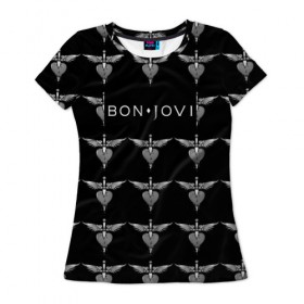 Женская футболка 3D с принтом Bon Jovi , 100% полиэфир ( синтетическое хлопкоподобное полотно) | прямой крой, круглый вырез горловины, длина до линии бедер | bon | jovi | бон | джови