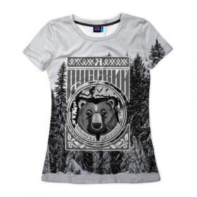 Женская футболка 3D с принтом Медведь , 100% полиэфир ( синтетическое хлопкоподобное полотно) | прямой крой, круглый вырез горловины, длина до линии бедер | лес | медведь | русь | я русский