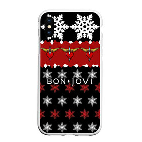 Чехол для iPhone XS Max матовый с принтом Праздничный Bon Jovi , Силикон | Область печати: задняя сторона чехла, без боковых панелей | bon | jovi | бон | группа | джови | новогодний | новый год | праздник | рождество | рок | снежинки