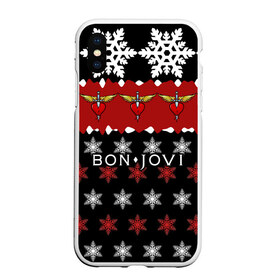 Чехол для iPhone XS Max матовый с принтом Праздничный Bon Jovi , Силикон | Область печати: задняя сторона чехла, без боковых панелей | Тематика изображения на принте: bon | jovi | бон | группа | джови | новогодний | новый год | праздник | рождество | рок | снежинки