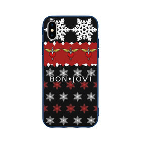 Чехол для Apple iPhone X силиконовый матовый с принтом Праздничный Bon Jovi , Силикон | Печать на задней стороне чехла, без боковой панели | bon | jovi | бон | группа | джови | новогодний | новый год | праздник | рождество | рок | снежинки