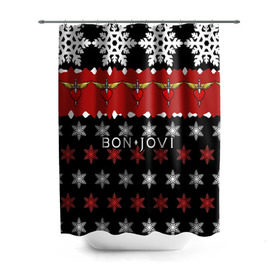 Штора 3D для ванной с принтом Праздничный Bon Jovi , 100% полиэстер | плотность материала — 100 г/м2. Стандартный размер — 146 см х 180 см. По верхнему краю — пластиковые люверсы для креплений. В комплекте 10 пластиковых колец | Тематика изображения на принте: bon | jovi | бон | группа | джови | новогодний | новый год | праздник | рождество | рок | снежинки